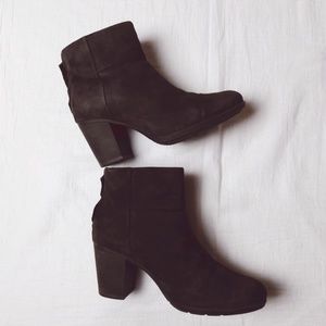 Dark Brown Booties Boots Heel Clarks Suede Leather